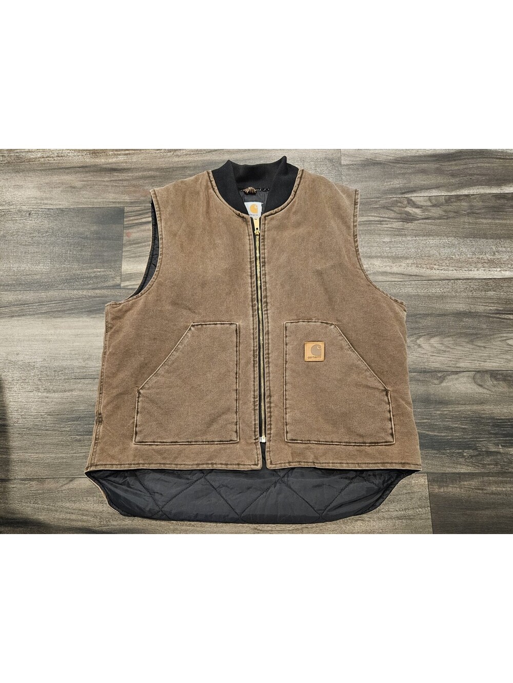VINTAGE CARHARTT QUILTED LINED BROWN  DUCK VEST JACKET  XL